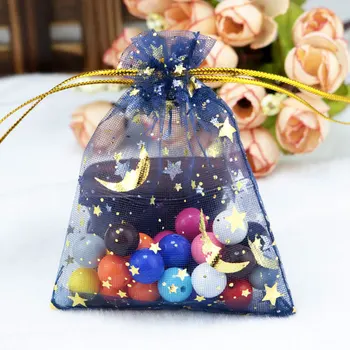 100tk/palju Moon Star Organza Kingitus Kotid Pingutusnöör Xmas Party Ehted Candy Korraldaja Pakendamise Kotid Rahakotid
