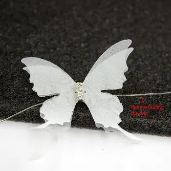100TK Valge Organza Swallowtail liblikas Appliques Õhuke Sifonki Liblikad Double-Layer w/ rhinestone Pool Teenetemärgi
