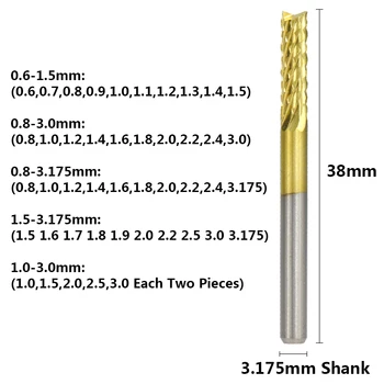 10tk 1.0-3.0 mm PCB Graveerimine Bit Drill Bit Set Karbiid End Mill 1/8