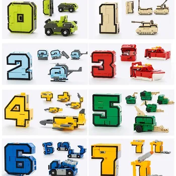 10tk Loominguline Kokkupanek Haridus-Plokid Tegevuse Näitaja Number Ümberkujundamise Robot Deformeeruda, Lennuk, Auto Kingitus Lastele mõeldud Mänguasjad