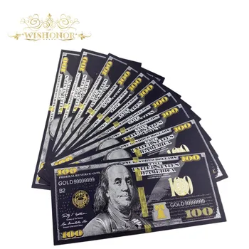 10tk/palju-Ameerika Pangatähtede 100 Dollari Pangatähtede aastal 24k Black Gold Pinnatud Võltsitud paberraha Kogumine