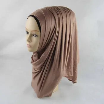(12 tükki/palju) moslemi jersey virvendama hijab naiste mood glitter sall sall hijabs JLS122