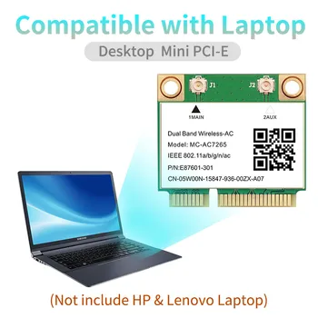 1200Mbps Traadita MC-AC7265 Poole Mini PCI-E Wifi Kaart, Bluetooth 4.2 802.11 ac Dual Band 2.4 G 5Ghz Adapter Sülearvuti Kui 7260HMW