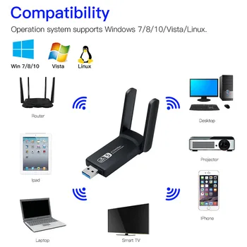 1200Mbps USB WiFi Adapter Dual Band Wireless Network Lan Card WiFi Vastuvõtja 802.11 ac Wifi External Desktop
