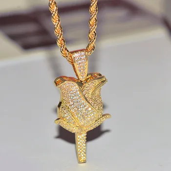 14K Gold 1 Karaat Teemant Kaelakee Loomulik Bizuteria Gemstone Ripats Naistele Roosi Kuju Tsirkoon Isikupärastatud Hiphop Kaelakee