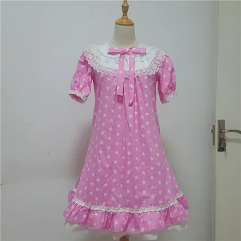 18 suvel uus Päev sweet Lolita kleit roosa värvi Tikand, pits tüdrukute lühikesed varrukad Neiu Lolita Kleidid magus armas kleit S-3XL