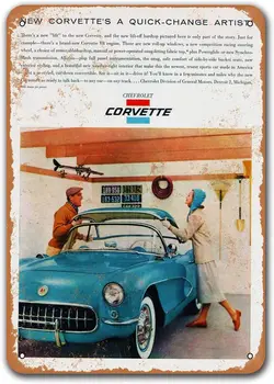 1956 Corvette 3 Vintage Tina Märke Autod, Sisoso Metallist Laigud Plakat Pubi Mees Koobas Retro Seina Decor 12x16 tolli