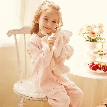 2 Töö Lapse Sleepwear Komplekt Tüdrukutele Keera Krae Pikk Varrukas Pidžaama 2-10y Kids Pehme Puuvillane Nightwear Tüdruk Vaba aja veetmise Nighty