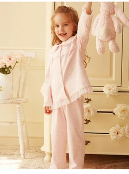 2 Töö Lapse Sleepwear Komplekt Tüdrukutele Keera Krae Pikk Varrukas Pidžaama 2-10y Kids Pehme Puuvillane Nightwear Tüdruk Vaba aja veetmise Nighty