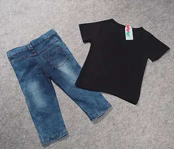 2016 aasta laste komplekt ilus beebi poisi riideid set vabaaja summe lapsed lühikese varruka särgid+Denim Püksid püksid
