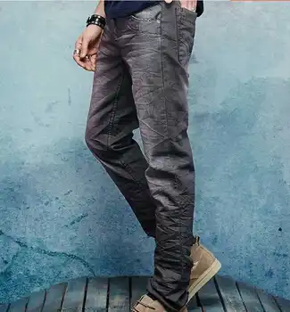 2017 õhuke hingav puuvill meeste kolmemõõtmeline fashion teksad keskelt talje ruffle straight meeste püksid