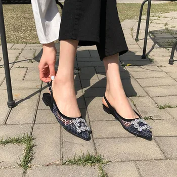 2019 aasta kevadel ja suvel uus stiil Rhinestone lukk Pits Haldjas Sandaalid Teravanurgeliste seksikas võre Korter põhja naiste korter sandaalid