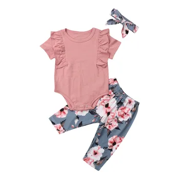 2019 Armas Vastsündinud Baby Väikelapse Tüdrukud Lillede Peal Romper Püksid 3TK Sunsuit Varustus ja Riided
