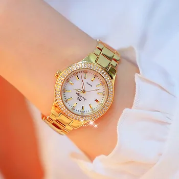 2019 Luksus Mood lady Crystal Watch Naine Roostevabast Terasest Käekell Naiste Kleit Vaadata Vabaaja Roosa Kuld Käekellad Kvartsist
