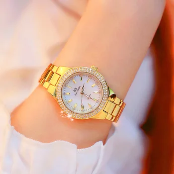 2019 Luksus Mood lady Crystal Watch Naine Roostevabast Terasest Käekell Naiste Kleit Vaadata Vabaaja Roosa Kuld Käekellad Kvartsist