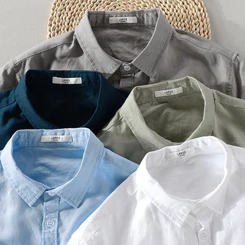 2019 Meeste uus puuvillane ja linane pikkade varrukatega särk valge casual särk meestele brändi mood tahke särgid meestele tops camisa chemise 4XL