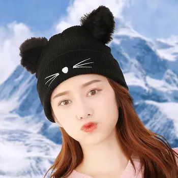 2019 Naiste Sügis Kass Beanies Embriodery Harajuku Skullies Kootud Müts Mütsi Ühise Põllumajanduspoliitika Talvel Suusatamine Soe Tüdrukute