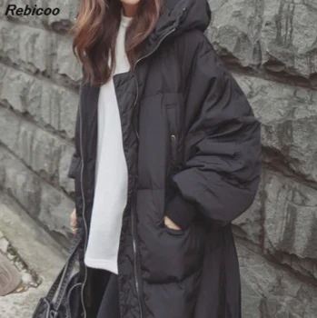 2019 Vabaaja Must Pluss Suurus Korea Fashion Naiste Outwear Paksud Soe Parka Mõõdus Talve Mantel Naistele Retro Kapuutsiga