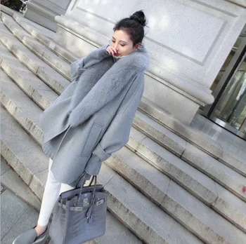2019 Villane mantel naistele korea versiooni sügis jakk caot särk hall suur karusnaha krae talvel elegantne villase windbreaker