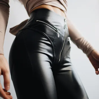 2020. aasta Mood Naiste Sexy PU Nahast Säärised, Millel Ees Tõmblukk Kõrge Vöökoht Push Up Faux Nahast Püksid Lateksist Püksid, Säärised