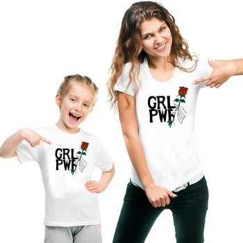 2020. aasta Mood Pere Look T-särk Girl Power Print T-särk Pere Komplekt Riideid Baby Tüdrukud, Suvi Tshirt Kids&Naine Tops