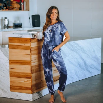 2020. aasta Mood Pidžaama Tunked Tie-dye Jumpsuits Naiste Pidžaama Sleepwear Segast Tasku Sügis Naiste Pits-up Home Playsuits