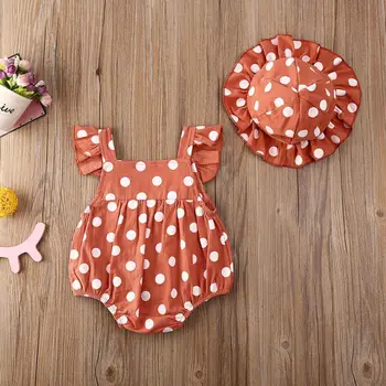 2020. aasta Suvel Beebi Tüdrukute Riided O-kaeluse Polka Dots Prindi ilma Varrukateta Sipukad ja Müts Sunsuit Imiku Puuvillane Komplekt Komplekt 0-24 Kuud