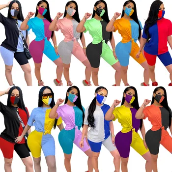 2020. aasta Suvel Kuuma Müüa Kahe-osaline Komplekt, Naised 's Õmblemine, Trükkimine Värvi Kontrasti Pingeline Casual Sexy Ülikond Mask