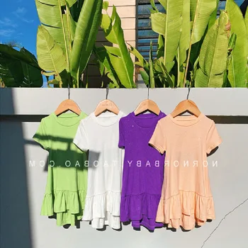 2020. aasta Suvel Uus Tüdrukute kleidid Talje Plisseeritud Kleit Printsess Kleit Puuvillane Vabaaja Tahke kleit