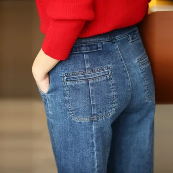 2020. aasta sügisel ja talvel uus naiste pikk-jalaga retro lahti suure-waisted püksid venitada lai-pikk jalg teksad naistele