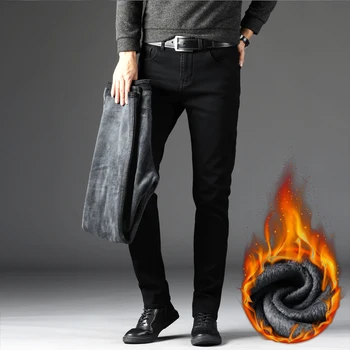 2020. aasta Talvel Uus Meeste Soe Business Casual Stretch Teksad Sirge Slim Classic Black Denim Püksid Meeste Brändi