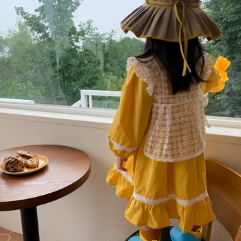 2020. Aasta Uus Sügis Kleit Väikesed Tüdrukud Pits Vest +Pikk Varrukas Kleit Kaheosalised Komplektid Väikelapse Laste Ruuduline Puuvillane Printsess Kleidid