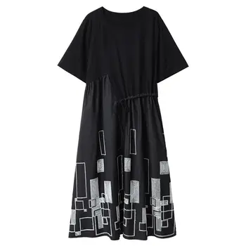 2020. aastaks Uued Suve Keskel Aaged Naiste Mood Must Kleit Naiste Lühikesed Varrukad O Kaela Põhjuslik Pluss Suurus 4xl naiste ja tüdrukute Kleidid Vestitos W119