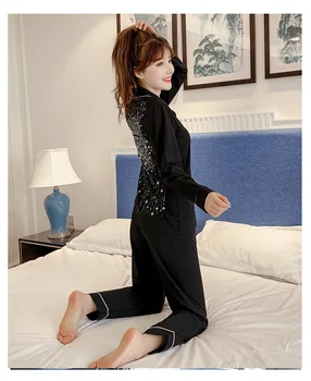 2020 Homewear Naiste Rhinestone Litrid Pikkade Varrukatega Pajama Komplekti Sleepwear Naine Seksikas Naiste Pidžaama