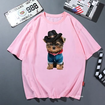 2020 kawaii yorkies koer loomade prindi naiste t-särk naljakas roosa tahke tshirt femme harajuku särgi suvel topid liiga t-särk