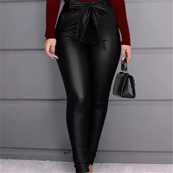 2020 Must Punane Vibu Kõrge Vöökoht Pliiats Püksid Naiste Faux Nahk PU Pikad Vabaaja Püksid Seksikas Mood Veniv Kõhn, Pikad Püksid