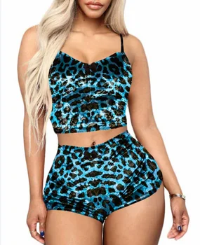 2020 Naiste Leopard Trükitud Sleepwear Varrukateta Rihm Nightwear Cami Top Pajama Komplekti Femme Seksikas Aluspesu Pidžaamad Naiste Homwear