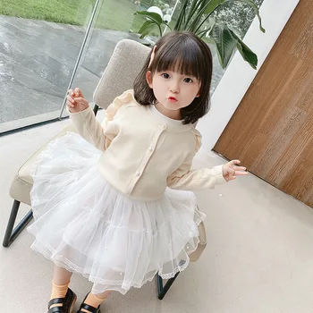 2020 Sweet Baby Tüdrukud Sügisel Kampsun Mantel Korea Tüdruk Koo Kampsun Ruffle Pikad Varrukad Fliis Kampsun, Nupp Outwear