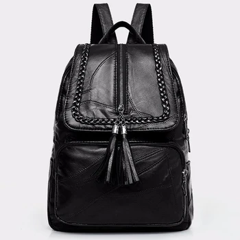 2021 Naiste naturaalsest nahast seljakott Kooli kotti klassikaline must veekindel reisi multi-function õlakott