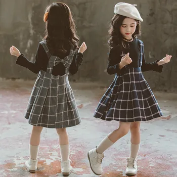 2021 Uued Riided Laps Tüdruk Kevad-Sügis Komplekt 2tk korea Laste Ruuduline Seelik Sobiks Boutique Varustus Tüdrukud Ladylike Lapsed Riided
