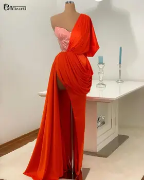 2021 Uus Ametlik Kleidid Naistele Poole Vestidos De Fiesta Ühe Õla Oranž Sifonki Kullake Seksikas Pilu, Pikk õhtukleit