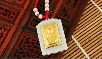 24K kullaga inkrusteeritud jade, kuld ja jadeiit, Guanyin, naermine Buddha pendantH30#