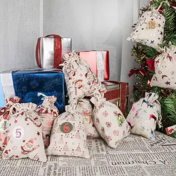 24TK Jõulud advendikalender kingikoti Puuvillast Voodipesu Väikesed Rippuvad Kotid 2021 Uus Aasta Countdown Jõulud Kalender Kott