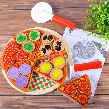27pcs Pizza Puidust Mänguasjad, Toit, Toiduvalmistamis Simulatsiooni Lauanõud Lastele, Köök Teeselda Mängida Mänguasi Puu-Köögivilja koos Lauanõud