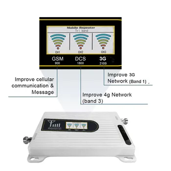 2G 3G 4G Tri Band Signaali Repeater GSM 900 JA DCS 1800 WCDMA 2100 Mobiilsidevõrgu Signaali Korduva Mobiil Võimendi koos LCD Ekraan