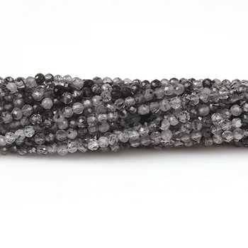 2mm 3mm Naturaalne Must Quartz Rutilated Ring Crystal Lihvitud Kalliskivi Helmed DIY Tarvikud Ehted Kaelakee, Käevõru Tegemine