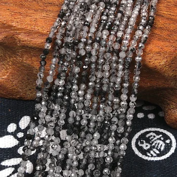 2mm 3mm Naturaalne Must Quartz Rutilated Ring Crystal Lihvitud Kalliskivi Helmed DIY Tarvikud Ehted Kaelakee, Käevõru Tegemine