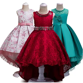 3-14T flower girl Trailing pulm kleidid Tüdruk kõrget kvaliteeti Pärli Ere puurida Tutu Pits kleit Printsess pikk kleit Poole