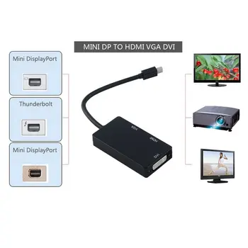 3 in 1 Thunderbolt Port Mini Displayport-HDMI-DVI-VGA Display Port Adapter Cable for Mac iMac, Macbook Air Microsoft Surface Pro