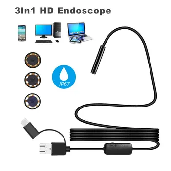 3 in 1 USB Endoscope 720P Borescope Kontrolli Kaamera, Android Tüüp-c PC Kõva/Pehme Kaabel Veekindel Madu Kaamera